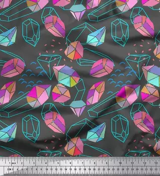 Серая японская креп-сатиновая ткань Soimoi, ткань с геометрическим принтом из камней и бриллиантов, 42 дюйма по метрам 42 Inch Wide - Poly Crepe серый