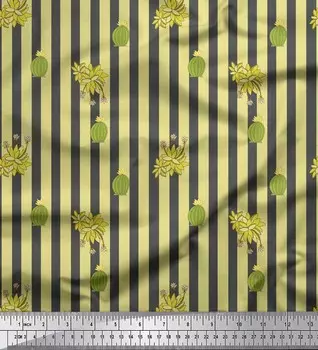 Серая японская креп-сатиновая ткань Soimoi, ткань для рукоделия с принтом кактусов и полосок, 42 дюйма по метрам 42 Inch Wide - Poly Crepe серый