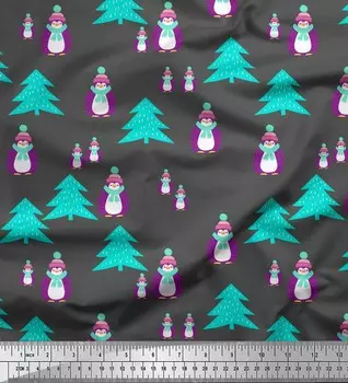 Серая японская креп-сатиновая ткань Soimoi, ткань для рукоделия с рождественским принтом снеговика и елки шириной 42 дюйма по метрам 42 Inch Wide - Poly Crepe серый