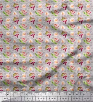 Серая японская креп-сатиновая ткань Soimoi, ткань с принтом пионов и вишни, 42 дюйма по метрам 42 Inch Wide - Japan Crepe Satin серый