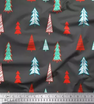 Серая японская креп-сатиновая ткань Soimoi, ткань с принтом рождественской елки, 42 дюйма по метрам 42 Inch Wide - Cotton Voile серый