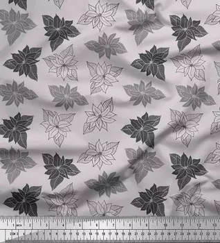 Серая японская креп-сатиновая ткань Soimoi, ткань с цветочным принтом Arbatax Lily, 42 дюйма по метрам 42 Inch Wide - Poly Crepe серый