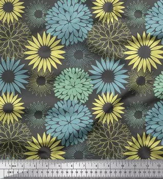 Серая японская креп-сатиновая ткань Soimoi, ткань с художественным цветочным принтом мандалы, ткань по метрам, 42 дюйма 42 Inch Wide - Poly Crepe серый