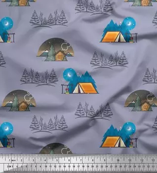 Серая японская креп-сатиновая ткань Soimoi, ткань с природным принтом для палатки и дерева, 42 дюйма по метрам 42 Inch Wide - Poly Crepe серый