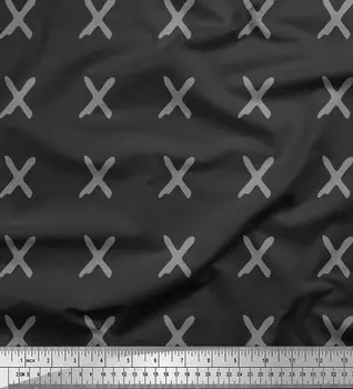 Серая японская креп-сатиновая ткань Soimoi, ткань с крестовым и геометрическим принтом, 42 дюйма по метрам 42 Inch Wide - Poly Crepe красный