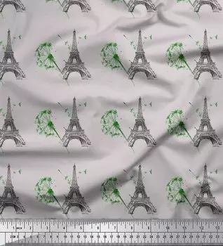 Серая японская креп-сатиновая ткань Soimoi, ткань с художественным цветочным принтом и архитектурным принтом Эйфелевой башни, 42 дюйма по метрам 42 Inch Wide - Poly Crepe серый