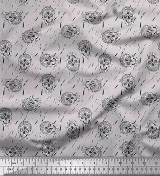 Серая японская креп-сатиновая ткань Soimoi, ткань с художественным принтом черепа, 42 дюйма по метрам 42 Inch Wide - Poly Crepe серый