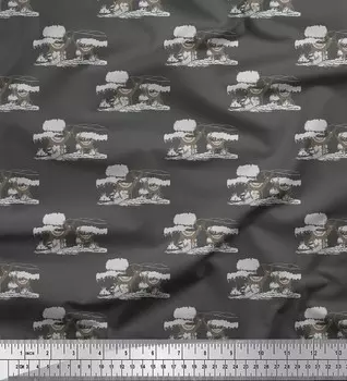 Серая японская креп-сатиновая ткань Soimoi, ткань с принтом в виде пейзажа и оленей, размер 42 дюйма на метр 42 Inch Wide - Poly Crepe серый