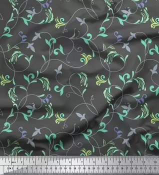 Серая японская креп-сатиновая ткань Soimoi, ткань для рукоделия с художественным принтом листьев, 42 дюйма по метрам 42 Inch Wide - Cotton Voile серый