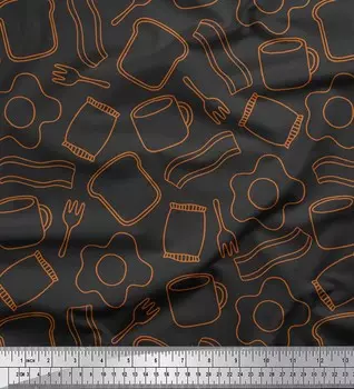 Серая японская креп-сатиновая ткань Soimoi, ткань для рукоделия с омлетом и ломтиками хлеба с пищевым принтом, 42 дюйма по метрам 42 Inch Wide - Poly Crepe серый