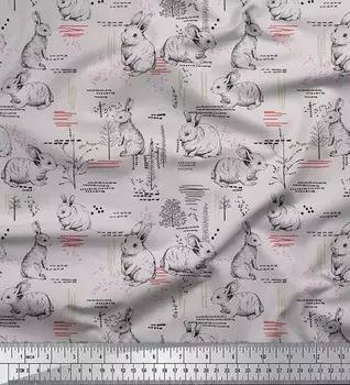Серая японская креп-сатиновая ткань Soimoi, ткань с абстрактным принтом и кроликом, длина 42 дюйма по метрам 42 Inch Wide - Poly Crepe серый