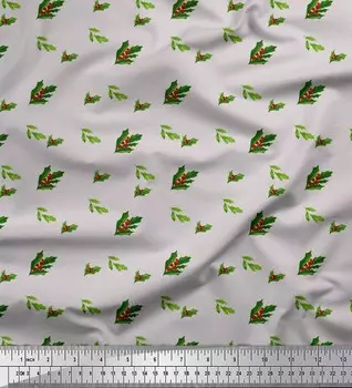 Серая японская креп-сатиновая ткань Soimoi, ткань для рукоделия с принтом красных ягод и листьев остролиста, 42 дюйма по метрам 42 Inch Wide - Poly Crepe серый