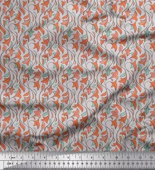 Серая японская креп-сатиновая ткань Soimoi, ткань с художественным листом и цветочным декором, ткань с принтом, 42 дюйма 42 Inch Wide - Poly Crepe зелёный