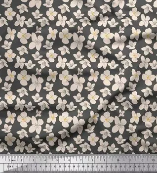 Серая японская креп-сатиновая ткань Soimoi, ткань с кардаминовым цветочным принтом, 1 метр, 42 дюйма 42 Inch Wide - Poly Crepe серый