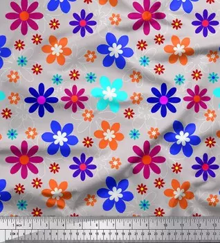 Серая японская креп-сатиновая ткань Soimoi, ткань для рукоделия с художественным цветочным принтом шириной 42 дюйма по метрам 42 Inch Wide - Poly Crepe светло-серый