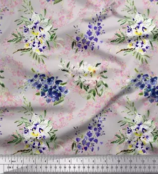 Серая японская креп-сатиновая ткань Soimoi, ткань с акварельным принтом цветов и листьев, 42 дюйма по метрам 42 Inch Wide - Cotton Voile серый