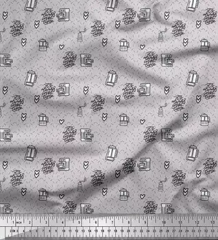 Серая японская креп-сатиновая ткань Soimoi, ткань с текстовым принтом «Всегда время кофе», 1 метр 42 дюйма 42 Inch Wide - Poly Crepe серый