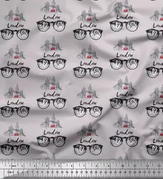 Серая японская креп-сатиновая ткань Soimoi, ткань с текстовым принтом «Я люблю Лондон», 42 дюйма 42 Inch Wide - Poly Crepe серый