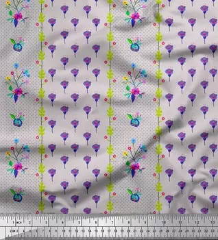 Серая японская креп-сатиновая ткань Soimoi в полоску и фрезию с цветочным принтом, 42 дюйма по метрам 42 Inch Wide - Poly Crepe синий