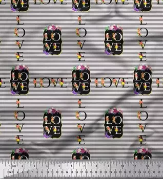 Серая японская креп-сатиновая ткань Soimoi в полоску и с цветочным принтом в виде алфавита, ткань по метрам, 42 дюйма 42 Inch Wide - Cotton Voile серый