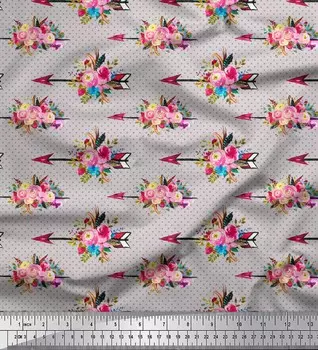 Серая японская креп-сатиновая ткань Soimoi в горошек и лютик с цветочным принтом, 42 дюйма по метрам 42 Inch Wide - Japan Crepe Satin серый