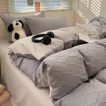 Серая ромбовидная решетка - односпальный комплект 2025 г. Новый приятный для кожи пододеяльник с жаккардовым принтом постельное белье 150x200 180x220 220x240 150x200cm 1pcs