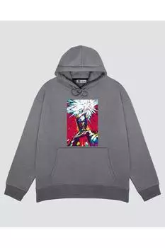 Серая толстовка унисекс с капюшоном Katsuki Bakugou