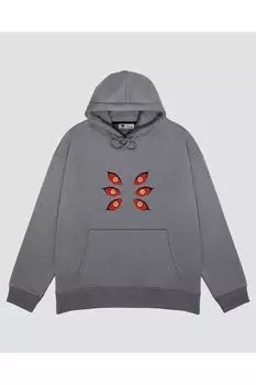 Серая толстовка унисекс с капюшоном Kokushibou Eyes