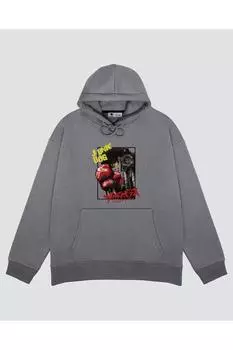 Серая толстовка унисекс с капюшоном Megalo Box