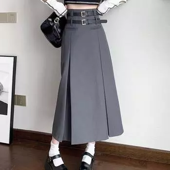 Серая юбка-бюстье с высокой талией, длинная, весна-лето 2024, новая юбка средней длины, костюмная юбка XS серый