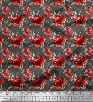 Серая вискозная ткань Soimoi с цветочным принтом в виде листьев и пионов, ткань для рукоделия шириной 42 дюйма по метрам 42 Inch Wide - Rayon серый