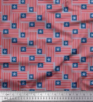 Серая вискозная ткань Soimoi с принтом на ткани с флагом страны Либерия по метрам 42 дюйма 42 Inch Wide - Rayon серый