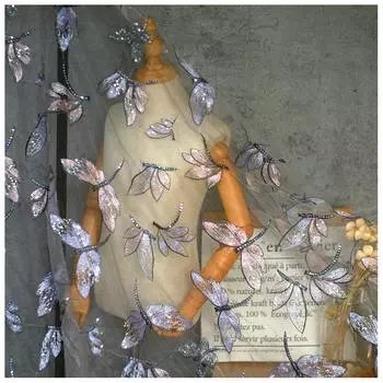 Серая вышитая бабочкой и стрекозой, 1 ярд, кружевная ткань для одежды, женская одежда «сделай сам», платье с вышивкой, ширина 150 см золотой