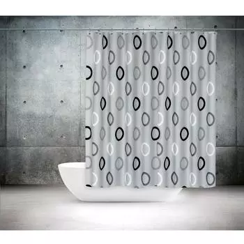 Серая занавеска для ванной из полиэстера с геометрическим узором, занавеска для душа с 12 шт., аксессуары для ванной комнаты с C-образным кольцом 180x200 см