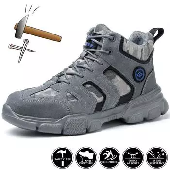 Серая защитная обувь, мужские легкие рабочие ботинки, защитная обувь со стальным носком, мужская рабочая обувь европейского стандарта со стальным носком, большие размеры 38-48 39 чёрный