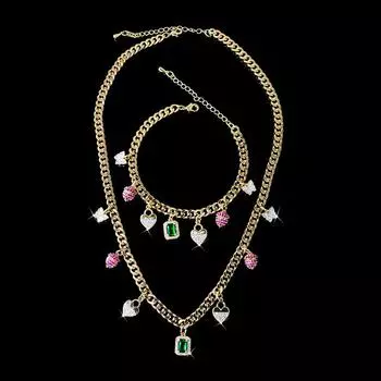 Сердце 18 К Золото AAAAA Циркон комплект ювелирных изделий вечерние свадебные серьги ожерелье для женщин свадебные комплекты хип-хоп чокер ювелирные изделия 40cm белый