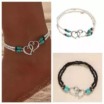 Сердце Богемный бирюзовый браслет модный элегантный браслет на щиколотку винтажный браслет на щиколотку для девочек чёрный