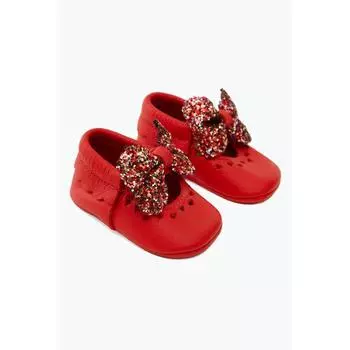 Сердце Детская обувь из натуральной кожи с красной лентой