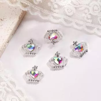 Сердце для ногтей со стразами, многоцветный сплав, Корона, подвески для ногтей, ювелирные аксессуары, чехол для телефона, украшения, сделай сам C