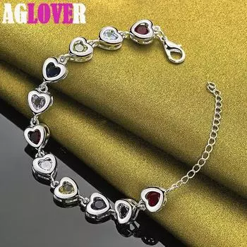 Сердце из стерлингового серебра 925 пробы, инкрустированное разноцветными ювелирными изделиями из циркона ААА 20cm