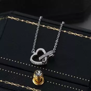 Сердце к сердцу двойное кольцо простое микро инкрустированное ожерелье с подвеской в виде любви женское легкое роскошное ошейник цепь