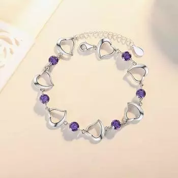 Сердце Кристалл Аметист Белый Камень Покрытием S925 Серебряный Циркон Браслет В Форме Сердца Женские Ювелирные Изделия