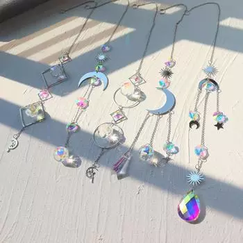 Сердце Солнечный Кристалл Люстра Колокольчик Солнца Колокольчики Радуга Ловец Подвесной Колокольчик Украшения для Шторы