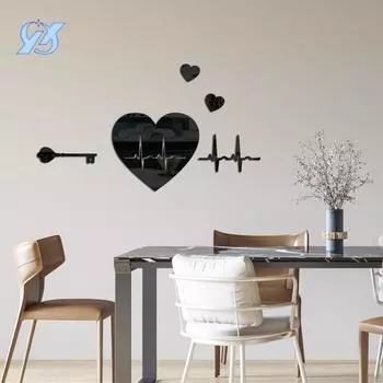 Сердце Замок Любовь Зеркало Настенная Наклейка Украшение Гостиная Самоклеящаяся Бумага Стена Креативный Макет Спальня Прикроватная Наклейка