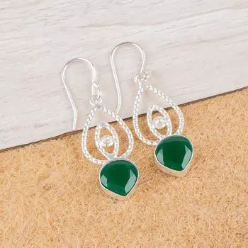 Сердце Зеленый Оникс Драгоценный камень 925 Стерлинговое Серебро Ювелирные изделия Серьги-капли/подвески 2,00 EE-32-17