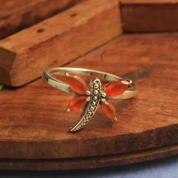 Сердолик Бабочка Кольцо Серебряные Очаровательные Ювелирные Изделия 100% Стерлингового Серебра 925 Женские Ювелирные Изделия 4 оранжевый