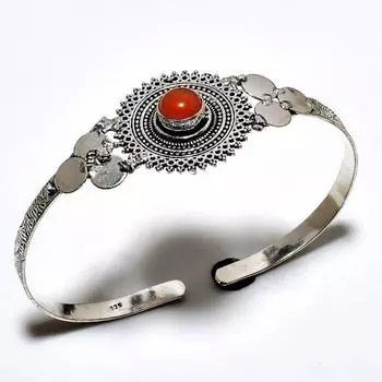 Сердолик драгоценный камень 925 Посеребренный ювелирный браслет ручной работы-манжета