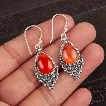 Сердолик Драгоценный камень Ювелирные изделия из стерлингового серебра 925 пробы Серьги Подарок на День матери EE-85-26