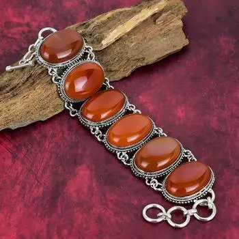 Сердолик Драгоценный камень Ювелирные изделия из стерлингового серебра 925 пробы, красивые ювелирные изделия ручной работы из драгоценных камней, удивительный браслет с регулируемыми цепочками для женщин 8 Inches With Adjustable оранжевый