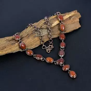 Сердолик, драгоценный камень, медь, ювелирные изделия ручной работы, гальванопластика, чудесное ожерелье для нее 18 Inches With Adjustable оранжевый
